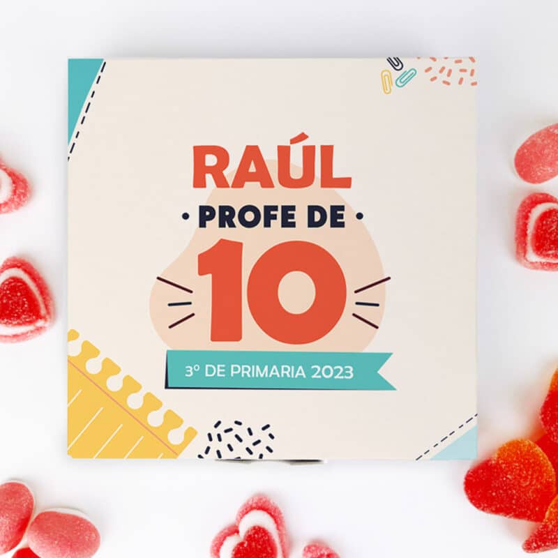 Caja de Dulces Pequeña Profe de 10 con Nombre y Texto personalizada