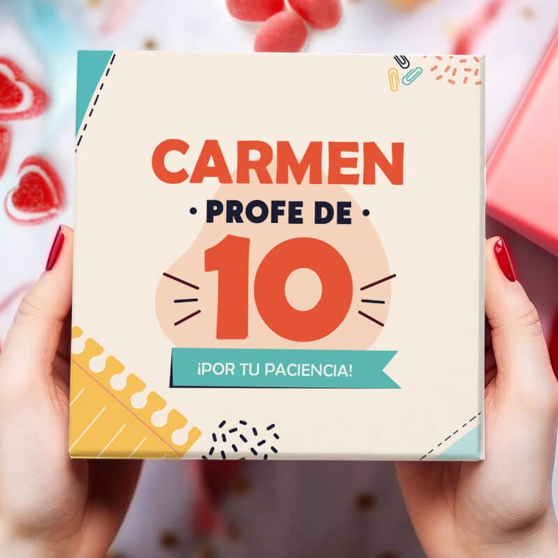 Caja de Dulces Pequeña Profe de 10 con Nombre y Texto personalizada