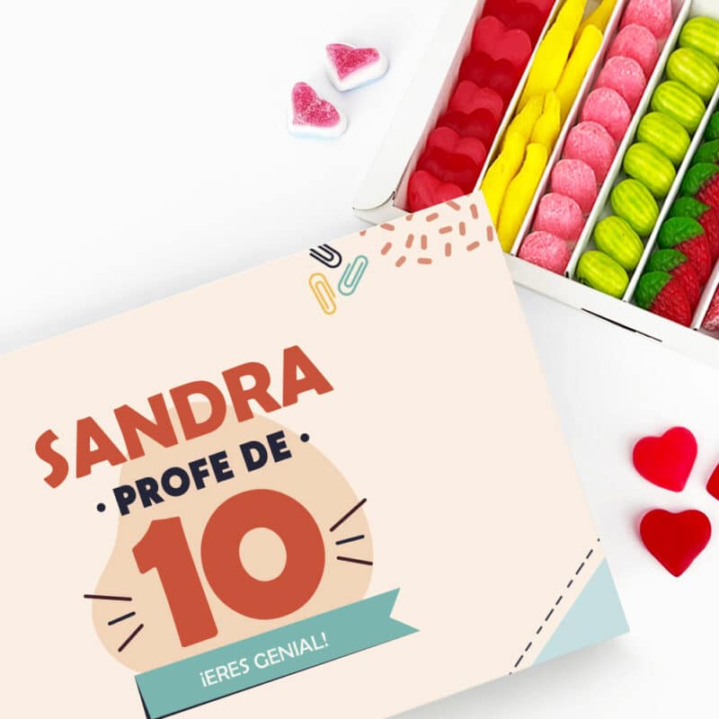 Caja de Dulces Profe de 10 con Nombre y Texto personalizada