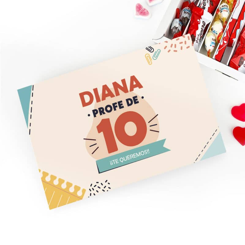 Caja de Dulces Profe de 10 con Nombre y Texto personalizada