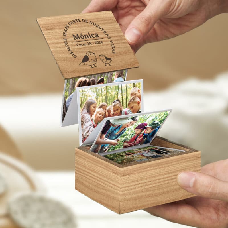 Caja de Fotos Acordeón Pajaritos con Texto personalizada