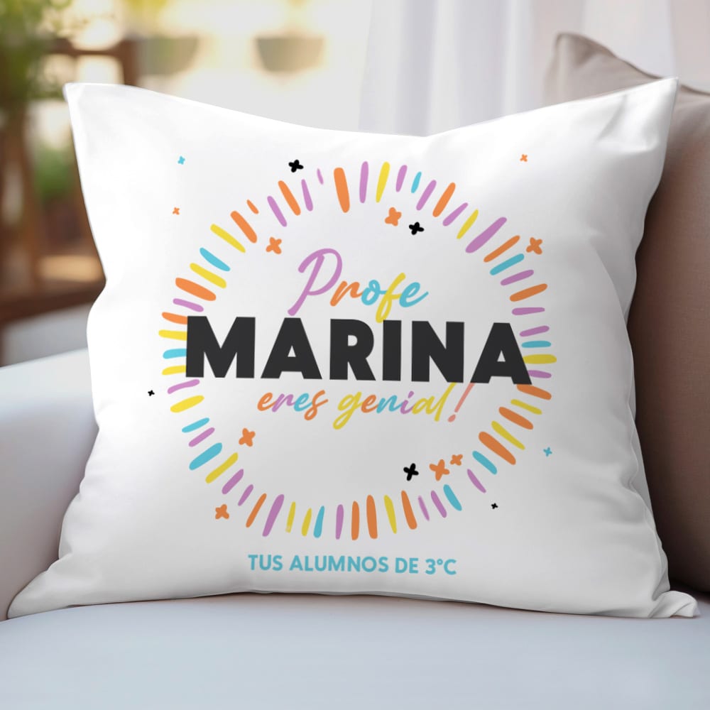 Cojín Colores con Nombre y Texto personalizado