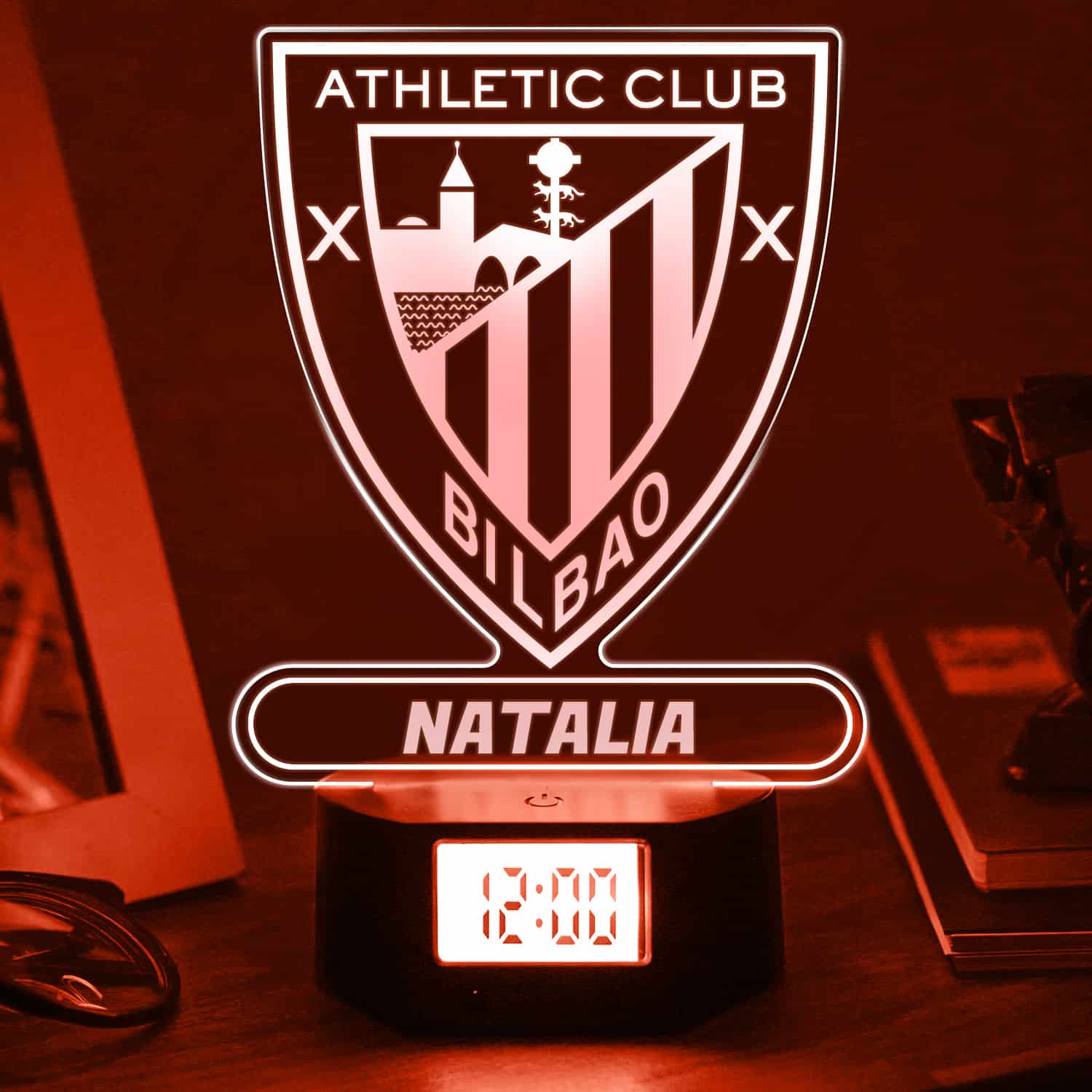 Reloj Despertador con Luz Escudo Athletic de Bilbao personalizado