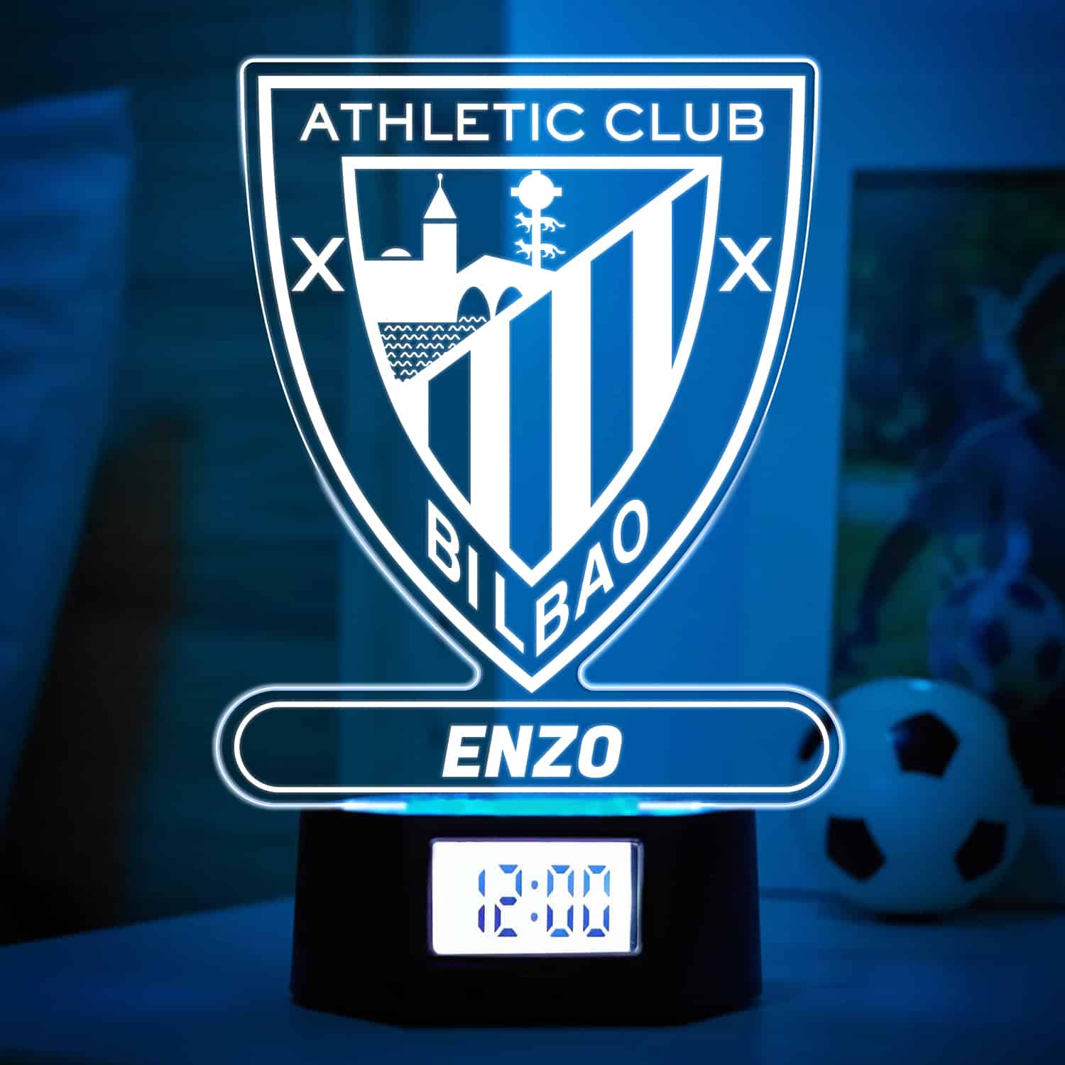 Reloj Despertador con Luz Escudo Athletic de Bilbao personalizado