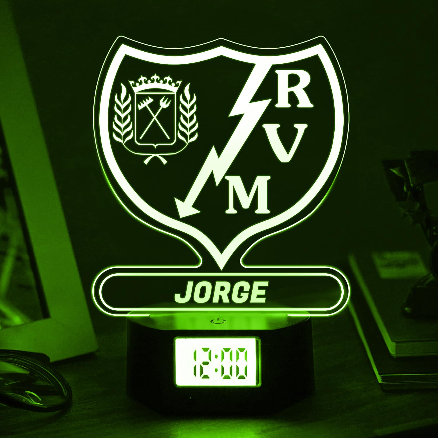 Reloj Despertador con Luz Escudo Rayo Vallecano personalizado