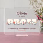 Miniatura de Placa Profe y Flores con Texto personalizada