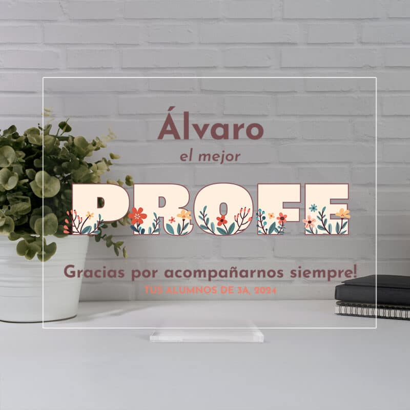 Placa Profe y Flores con Texto personalizada