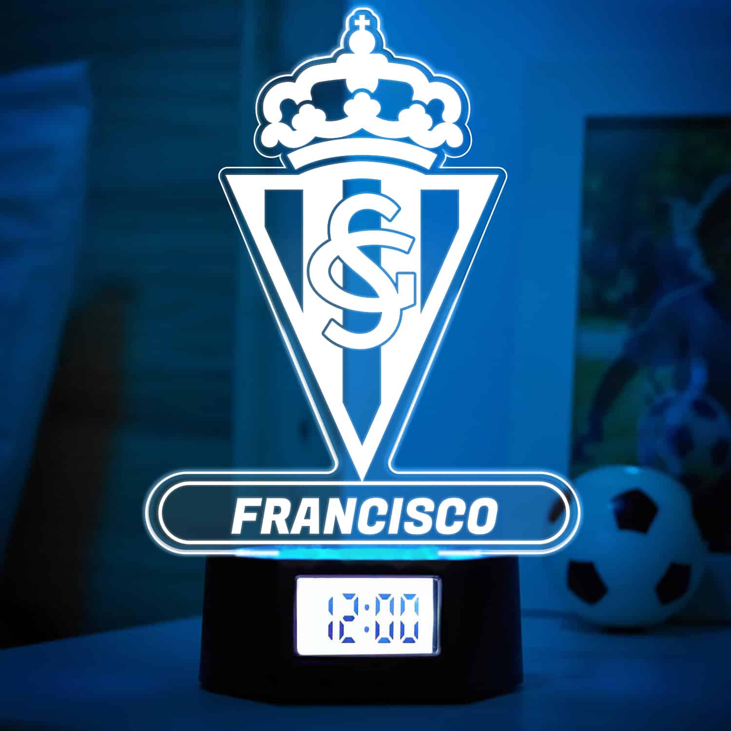 Reloj Despertador con Luz Escudo Sporting de Gijón personalizado