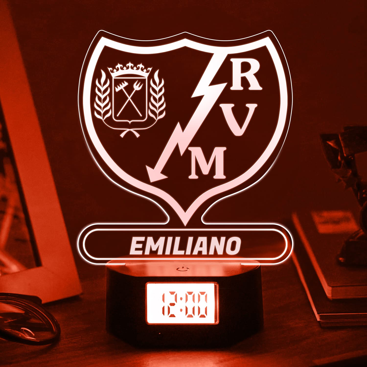 Reloj Despertador con Luz Escudo Rayo Vallecano personalizado