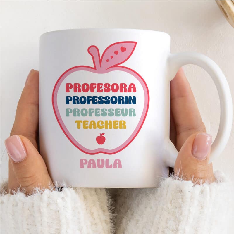 Taza Manzana Idiomas con Nombre personalizada