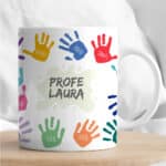 Miniatura de Taza Manos de Colores con Nombres y Texto personalizada