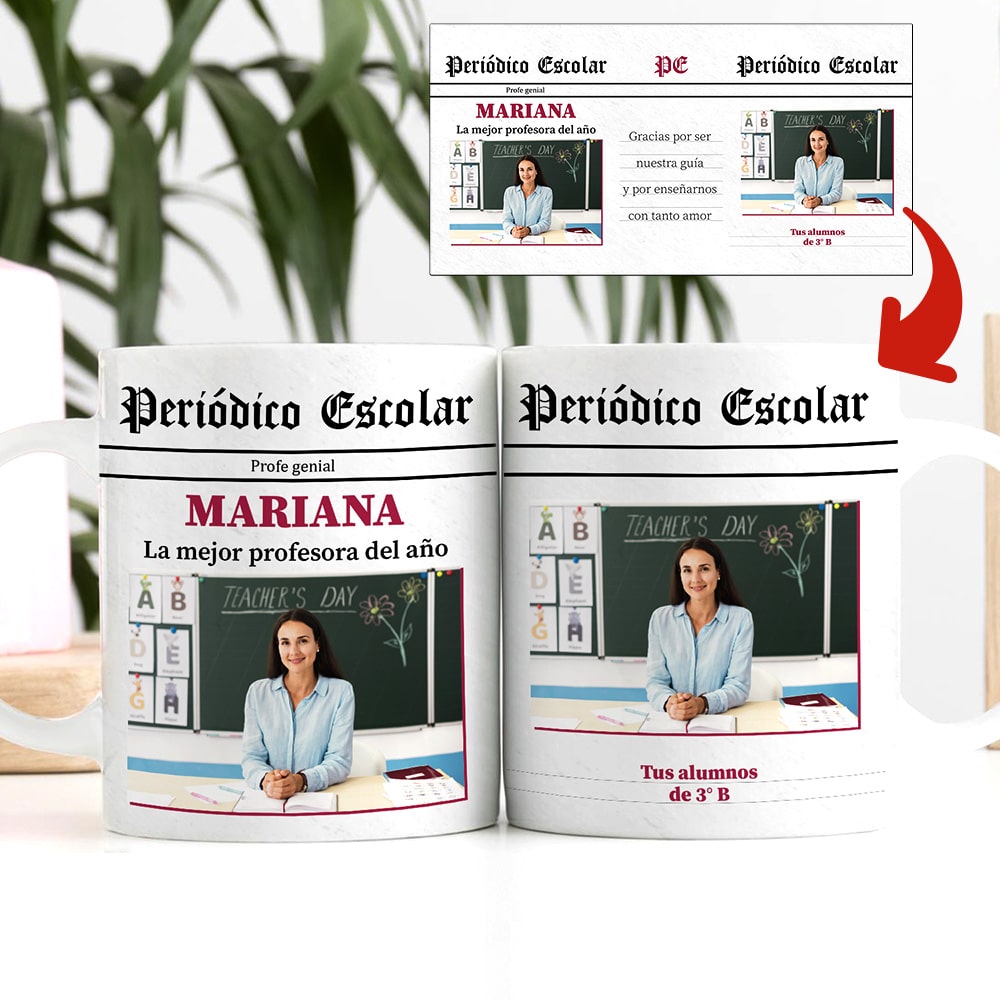 Taza Periódico Escolar con Foto y Texto personalizada