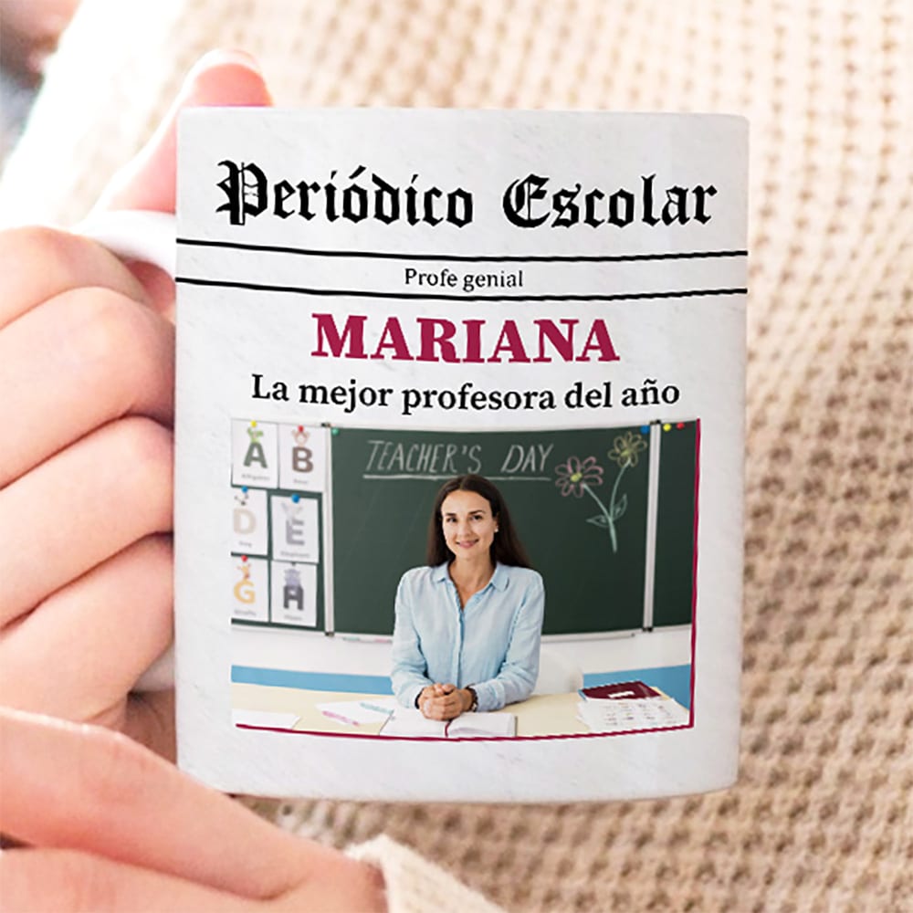 Taza Periódico Escolar con Foto y Texto personalizada