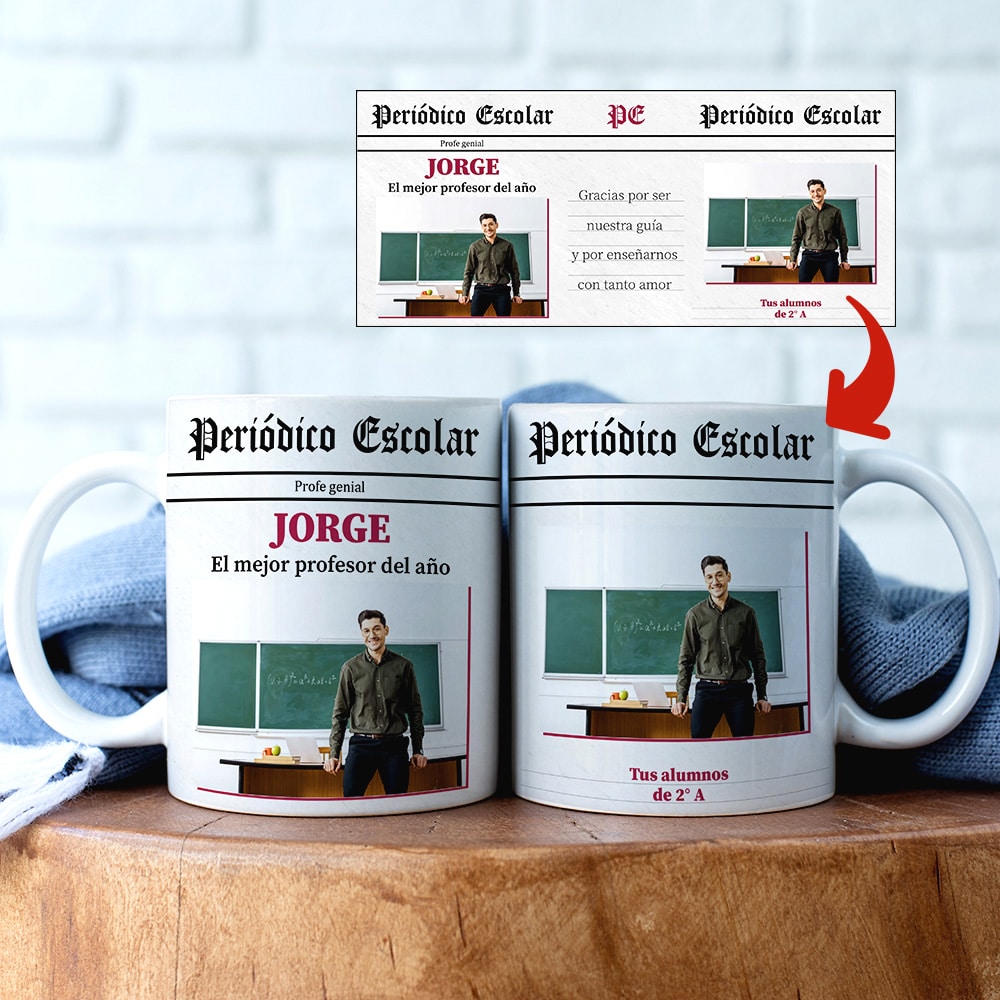 Taza Periódico Escolar con Foto y Texto personalizada