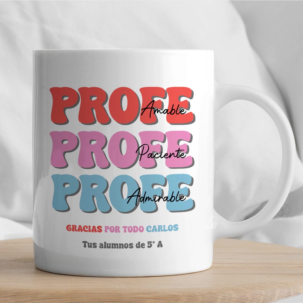 Taza Profe Tres Colores con Texto personalizada