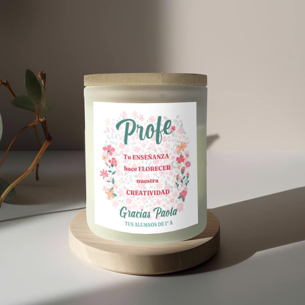 Vela Profe Flores con Texto personalizada