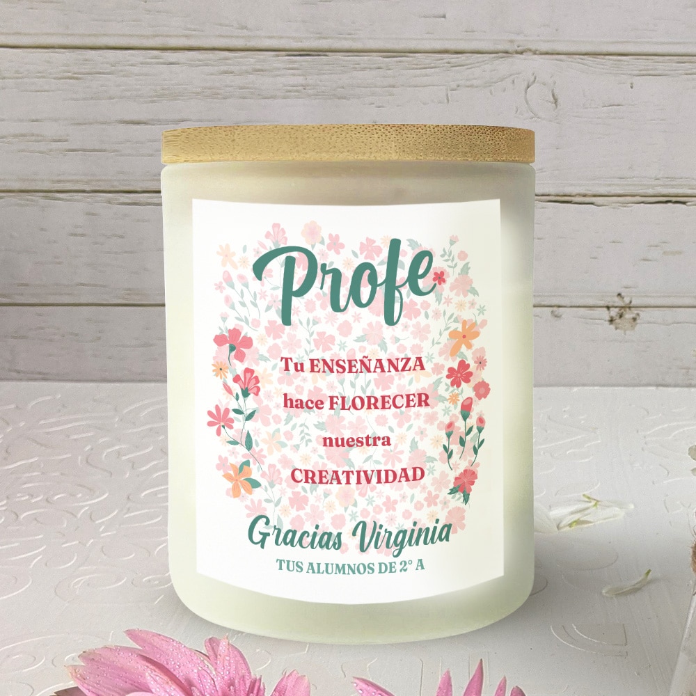 Vela Profe Flores con Texto personalizada