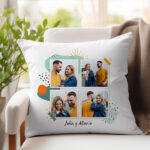 Miniatura de Cojín Polaroid con Cuatro Fotos y Texto personalizado