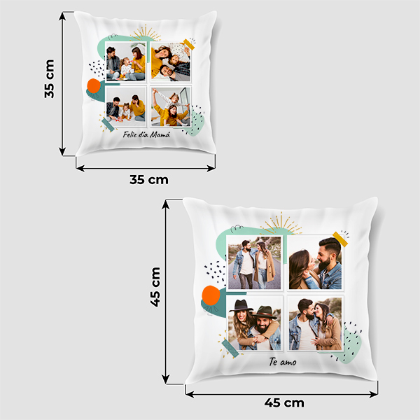 Cojín Polaroid con Cuatro Fotos y Texto personalizado