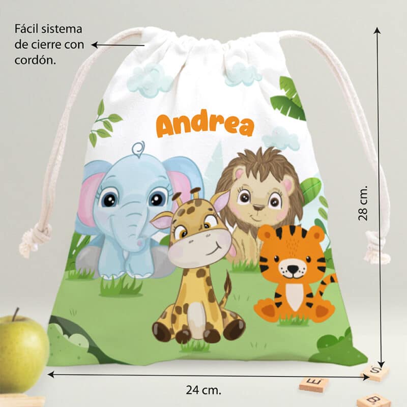 Bolsita para Merienda Infantil Animales Selva personalizada