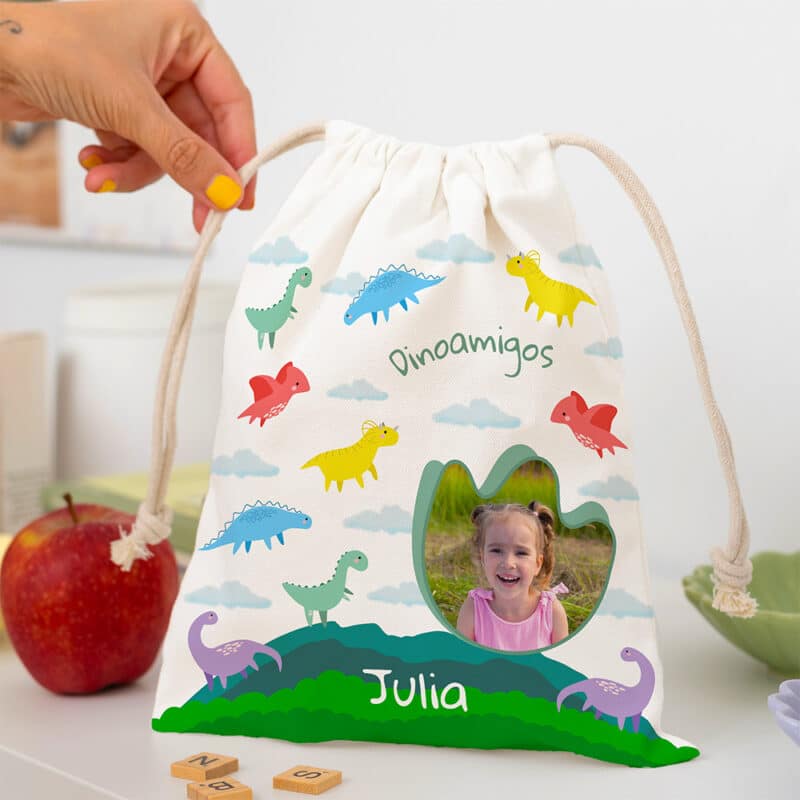 Bolsita para Merienda Infantil Dinosaurios personalizada