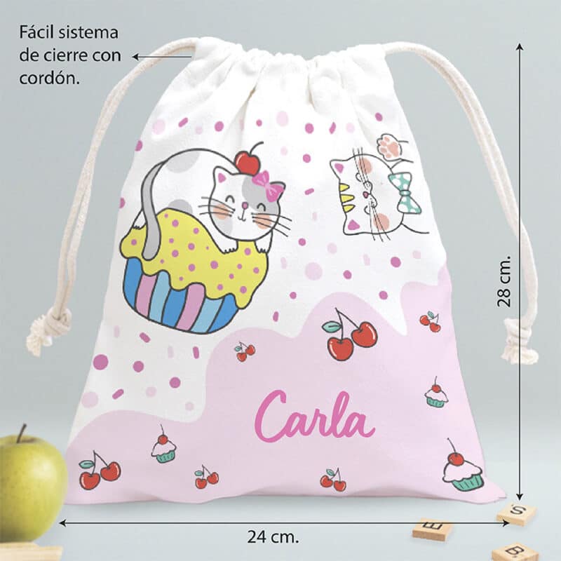 Bolsita para Merienda Infantil Gatitos personalizada