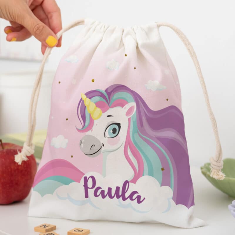 Bolsita para Merienda Infantil Unicornios Coloridos personalizada