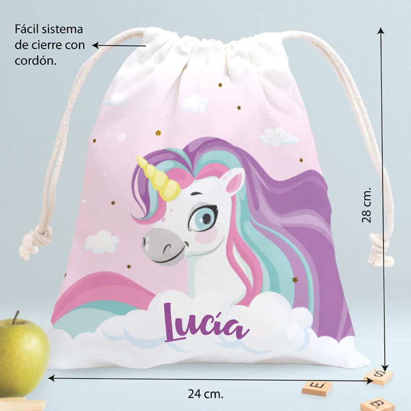 Bolsita para Merienda Infantil Unicornios Coloridos personalizada