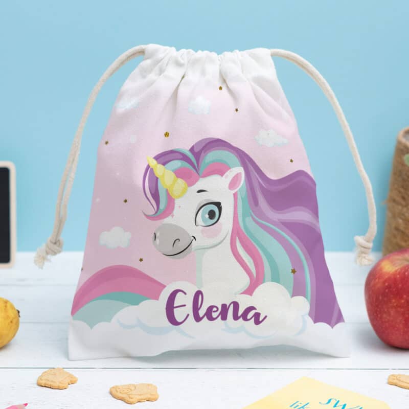 Bolsita para Merienda Infantil Unicornios Coloridos personalizada