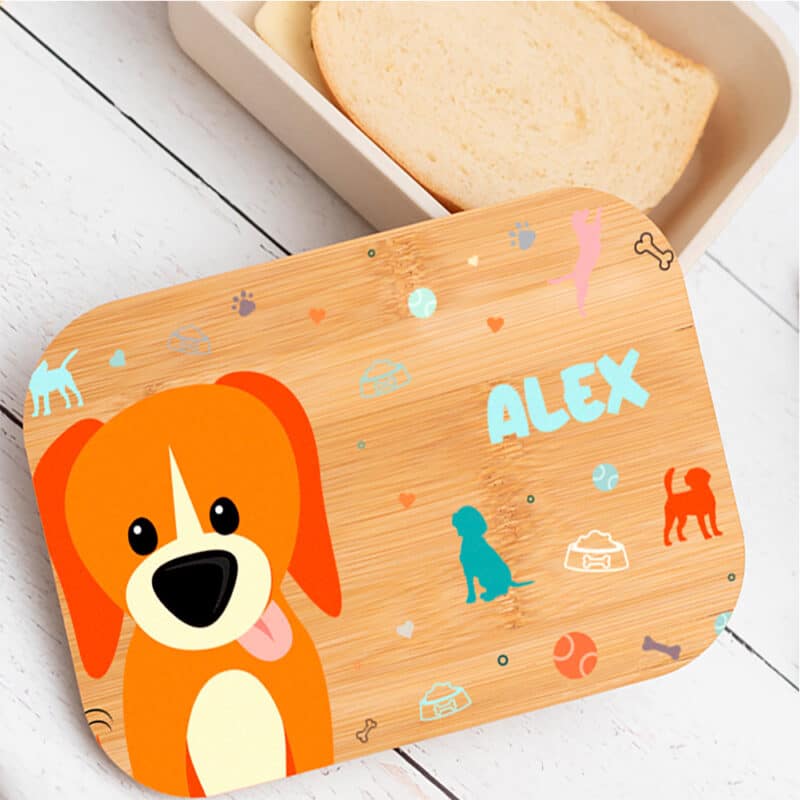 Fiambrera con Tapa de Madera Infantil Animales de Colores personalizada