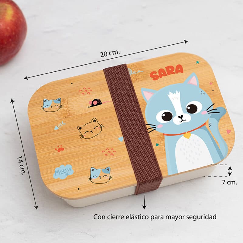 Fiambrera con Tapa de Madera Infantil Animales de Colores personalizada