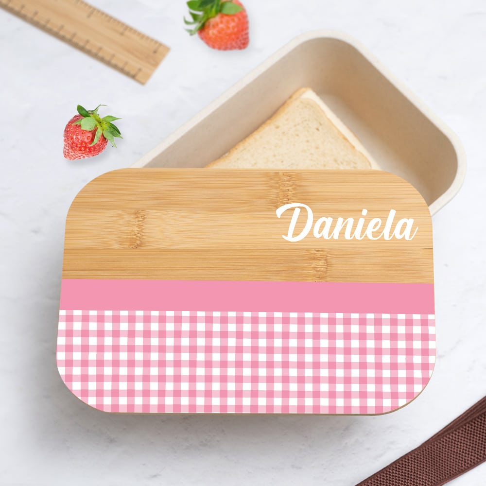 Fiambrera con Tapa de Madera Infantil Cuadros personalizada