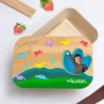 Miniatura de Fiambrera con Tapa de Madera Infantil Dinosaurios personalizada