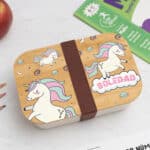 Miniatura de Fiambrera con Tapa de Madera Infantil Unicornios Coloridos personalizada