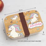 Miniatura de Fiambrera con Tapa de Madera Infantil Unicornios Coloridos personalizada