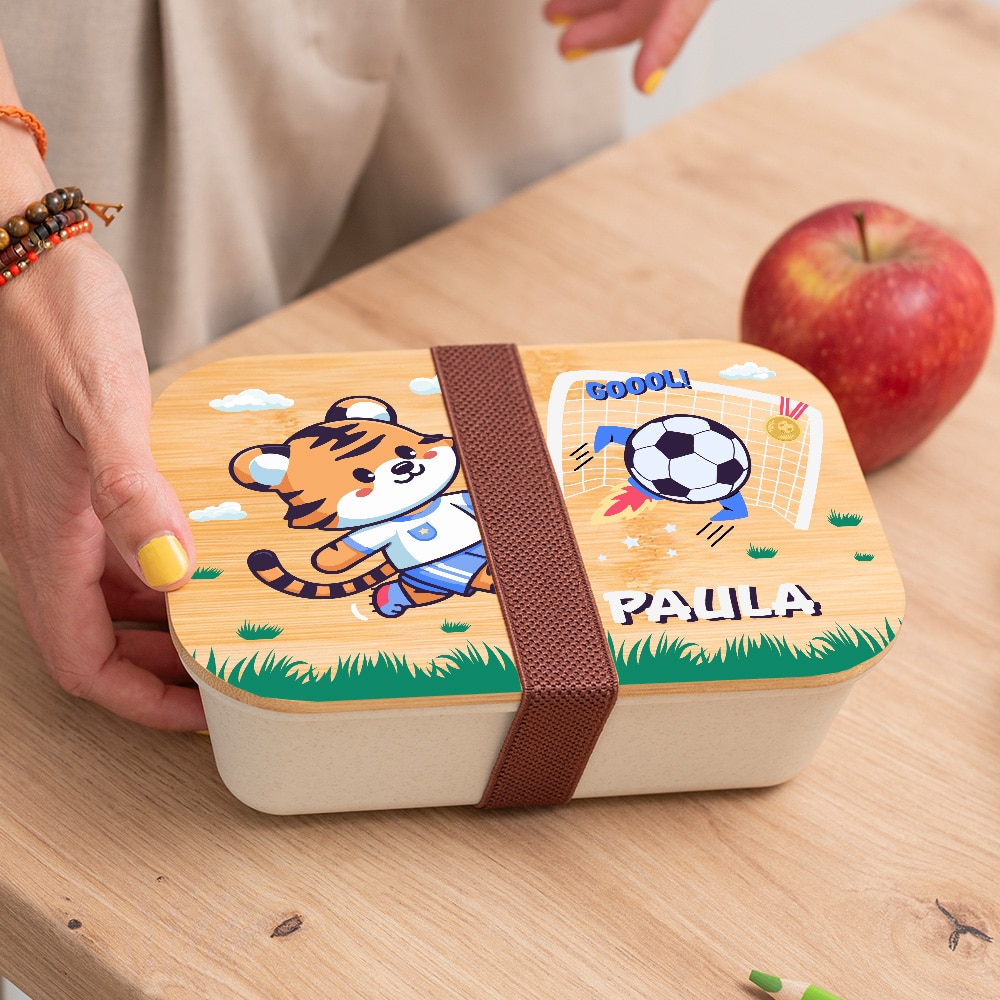 Fiambrera con Tapa de Madera Infantil Fútbol personalizada