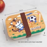 Miniatura de Fiambrera con Tapa de Madera Infantil Fútbol personalizada