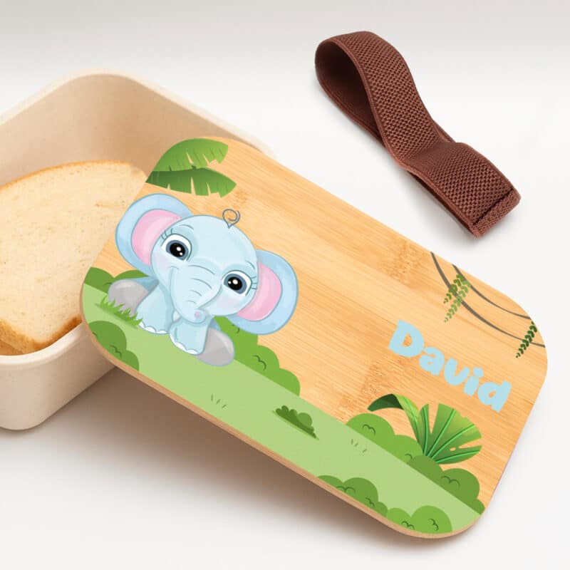 Fiambrera con Tapa de Madera Infantil Animales Selva personalizada