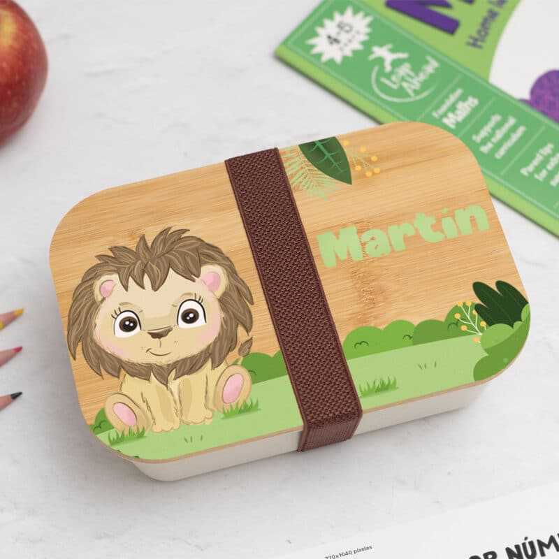 Fiambrera con Tapa de Madera Infantil Animales Selva personalizada