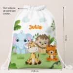 Miniatura de Mochila Saco Infantil Animales Selva personalizada