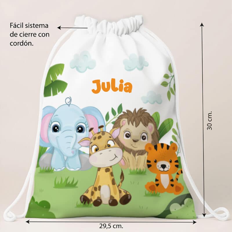 Mochila Saco Infantil Animales Selva personalizada