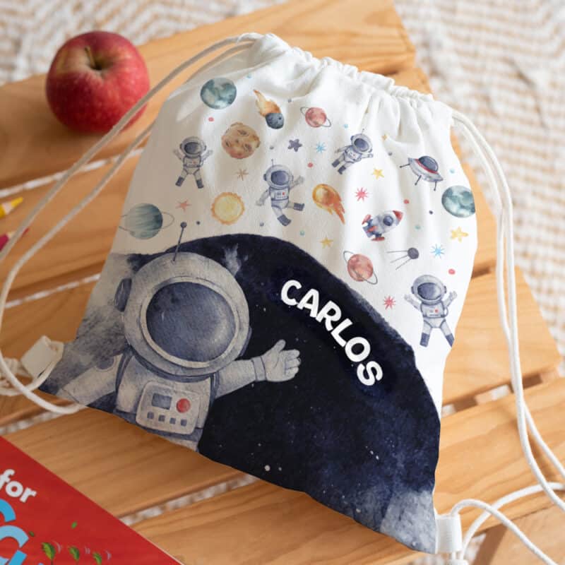 Mochila Saco Infantil Astronauta en el Espacio personalizada