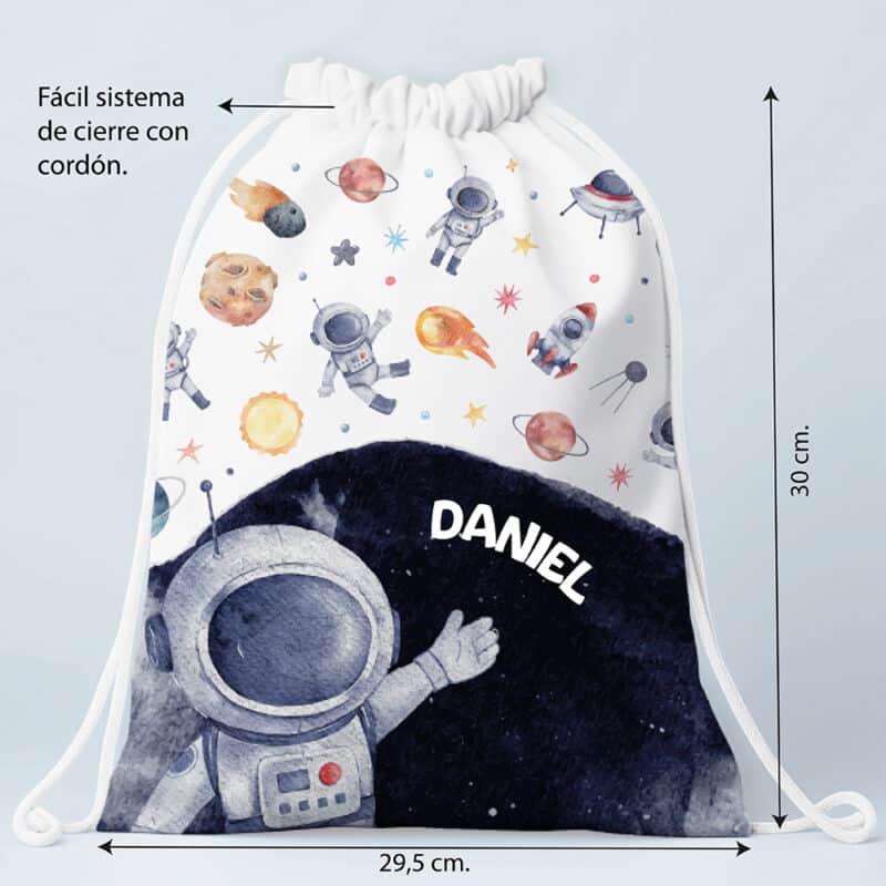 Mochila Saco Infantil Astronauta en el Espacio personalizada