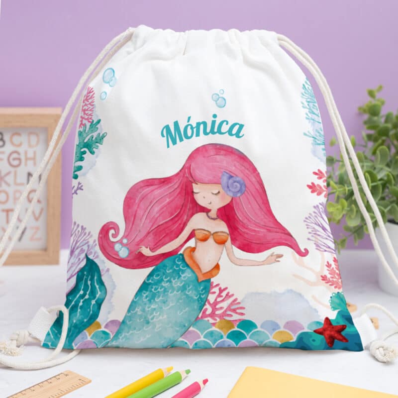 Mochila Saco Infantil Sirenita personalizada