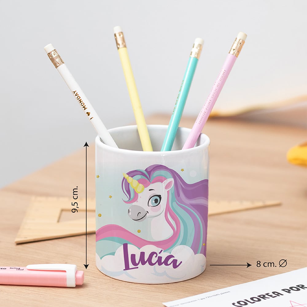 Portalápices Infantil Unicornios Coloridos personalizado