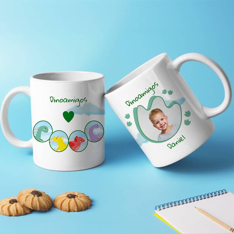 Taza Infantil Irrompible Dinosaurios con Nombre y Foto personalizada