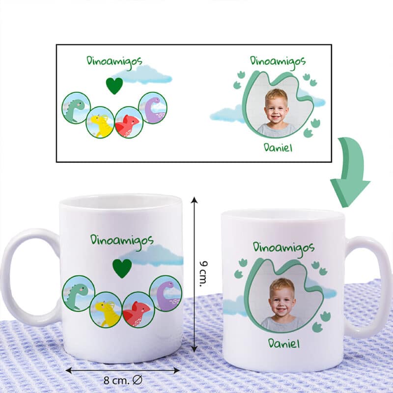 Taza Infantil Irrompible Dinosaurios con Nombre y Foto personalizada