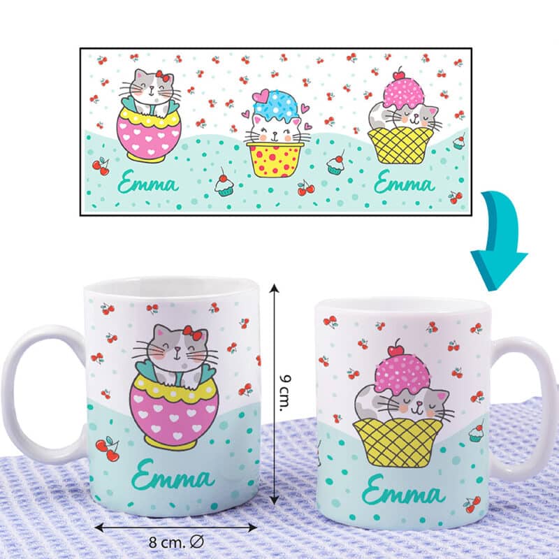 Taza Infantil Irrompible Gatitos con Nombre personalizada