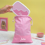 Miniatura de Bolsita para Merienda Infantil Cuadros Rosas personalizada