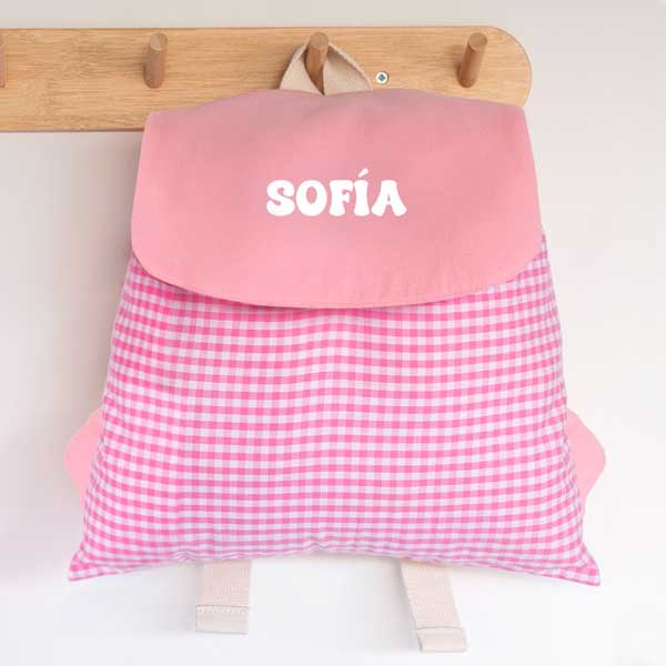 Mochila Saco Infantil Cuadros Rosas personalizada